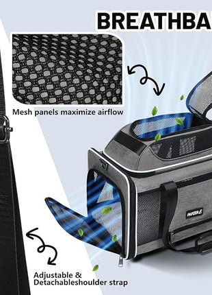 Cat Carrier Top-Expandable 18x11x11, United Delta American Airline Approved Dog Carrier, Soft-Sided Pet Carry Bag Under-Seat in Cabin, Puppy Airplane Travel Crate TSA Plane Kitten Cage Grey