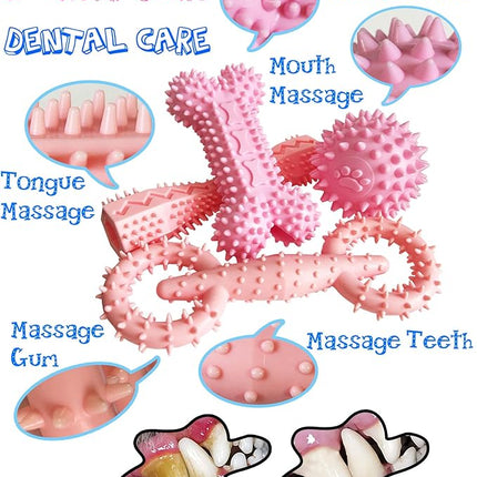 4 Pack Puppy Toys for 2-8 Months Pets Dog Chew Toy for Small Puppies Teething Toys for Cleaning Teeth Cute Pink Small Dog Toys Soft Durable Interactive Chew Toy Puppy Supplies Starter Kit (Pink)