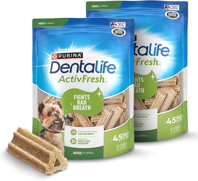 DentaLife ActivFresh Pack of 2 Dog Chews for Small Dogs, Dental Chews to Freshen Breath, Chicken Flavor, 13.5 oz. Each, 45 Each/90 Total - 45 Ct. Pouch