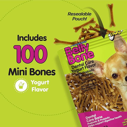 Fido - Belly Bones for Dogs, 100 Yogurt Flavor Mini Dog Dental Treats(100 Count) - Made in USA - For Extra Small Dogs - Plaque and Tartar Control for Fresh Breath, Digestive Health Support