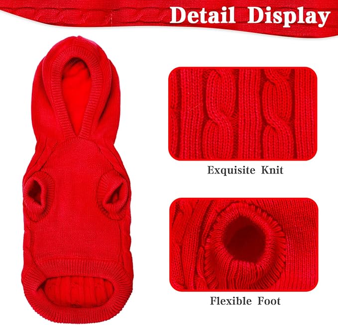 PUPTECK Winter Dog Cat Sweater Coat - Soft Cold Weather Clothes Knitwear for Kitties & Small Dogs Indoor Outdoor Walking Warm, Knitted Classic for Doggies Kitties Girls Boys, Red M