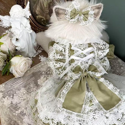 Fashion Sweet Puppy Dog Lace Princess Tailored Dress for Mini and Petite Dog A-Matcha Green Small