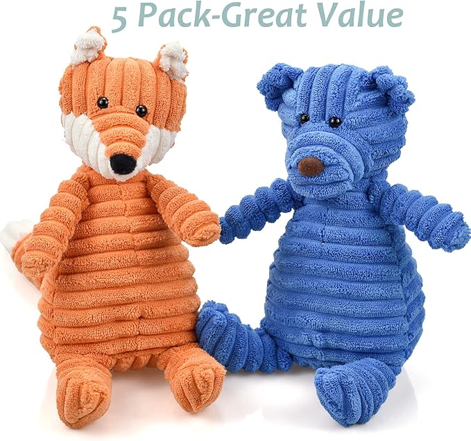 5Pack Dog Squeaky Plush Toys Puppy Toys Assortment Value Bundle Bulk Large Dog Teething Pet Chew Toys