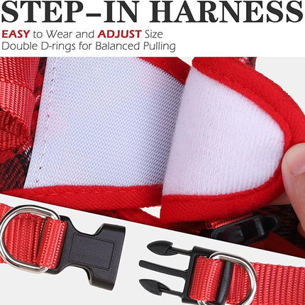 EXPAWLORER Classic Plaid Puppy Harness - Small Dog Harness and Leash Set - Dog Collar and Leash Set with AirTag Holder, Soft Padded Step in Dog Vest Harness No Pull Reflective for Outdoor, Red XXS