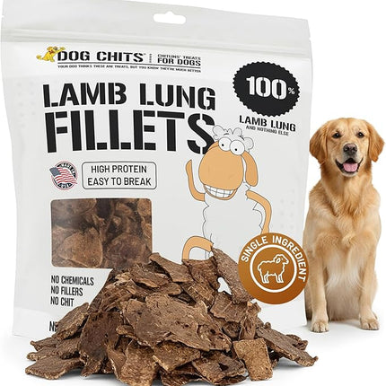 Dog Chits Lamb Lung Fillets Dog and Puppy Treats - Low Fat, High Protein Single Ingredient Dog Treat - Easy to Break Slices - Great for Training - Made in USA, Large 10 oz. Bag