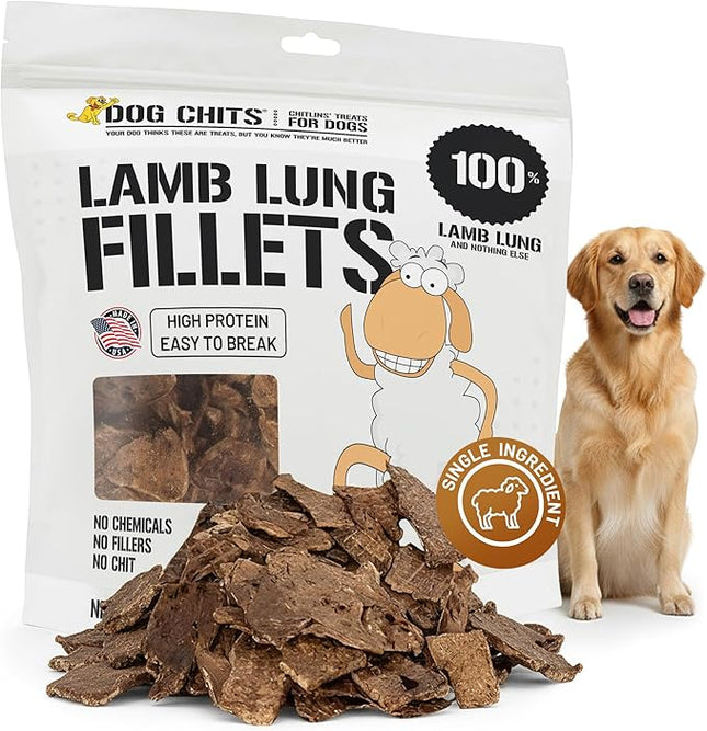 Dog Chits Lamb Lung Fillets Dog and Puppy Treats - Low Fat, High Protein Single Ingredient Dog Treat - Easy to Break Slices - Great for Training - Made in USA, Large 10 oz. Bag
