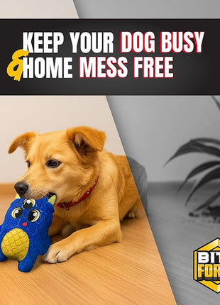 Bite Force - Durable & Strong Dog Toy Blue Furocious Frank Monster with Squeaker, Kevlar-Reinforced Seams for Aggressive chewers.