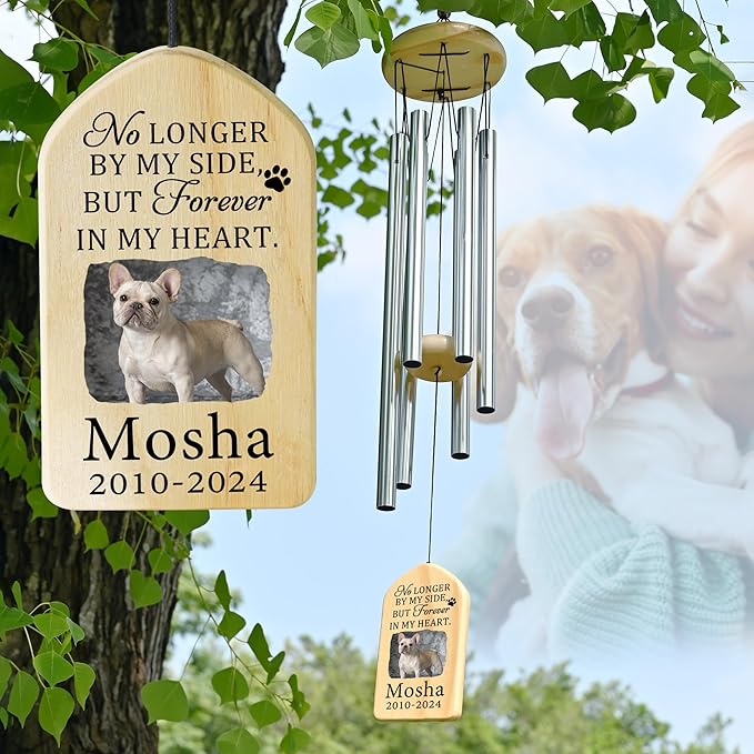 Personalized Pet Memorial Wind Chime - Cat & Dog Remembrance Gift - Forever in Heart