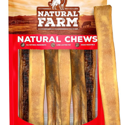 Natural Farm Bully Chips (9-12 Inch, 8 Oz.), Digestible Beef Cheek from Grass-Fed Cows, Non-GMO, Grain-Free, Natural Long-Lasting Dog Chews for Small, Medium & Large Dogs, Great Rawhide Alternative