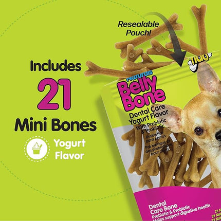 Fido - Belly Bones for Dogs, 21 Yogurt Flavor Mini Dog Dental Treats (Made in USA) - 21 Count Dog Treats for Small Dogs - Plaque and Tartar Control for Fresh Breath, Digestive Health Support