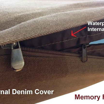 Dogbed4less Extra Large Orthopedic Waterproof Durable Dog Bed for Medium to Large Dogs with Cool Memory Foam Pad, Denim in Brown, Fit 48X30 Crate