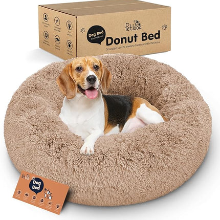 Donut Dog Bed - Premium Comfort for Anxiety Relief - Fluffy & Calming Design with Ultra-Plush Support | Cozy Round Dog Bed with Super Soft Circle Style (Camel, Medium)