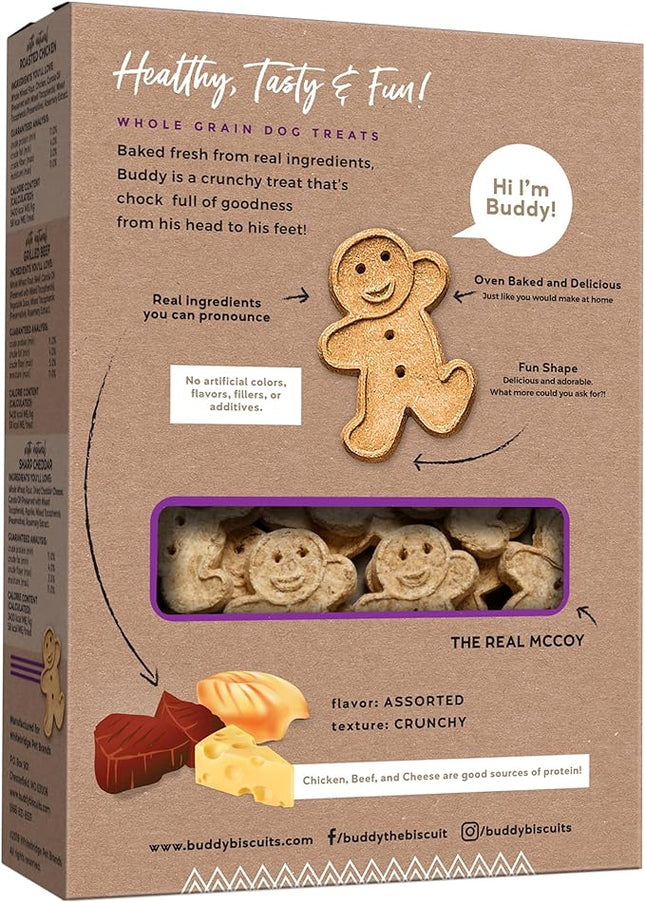 Buddy Biscuits 16 oz. Box of Crunchy Dog Treats Made with Assorted Flavors of Roasted Chicken, Grilled Beef, and Sharp Cheddar (Pack of 2)