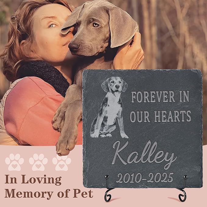 Pet Memorial Stone, Dog Memorial Stone, Dog Memorial Gifts for Loss of Dog, Pet Memorial Gifts, Loss of Pet Sympathy Gift, in Loving Memory Pet - Forever in Our Hearts - Square