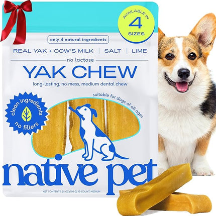 Native Pet Yak Cheese Himalayan Dog Chews - Long Lasting Dental Sticks for Medium Breeds – 100% All Natural Himalayan Yak Chews for Medium Dogs – Cheese Bone for Aggressive Chewers - 10 Per Pack