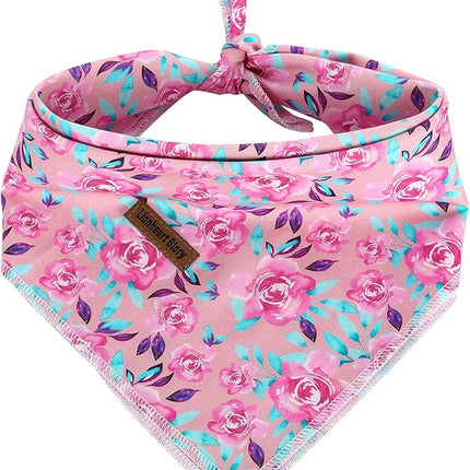 Lionheart glory Pink Dog Bandana 1 Pack Washable Soft Cotton Floral Bibs Scarf, Adjustable Kerchief Square Dog Bandanas for Large Dogs