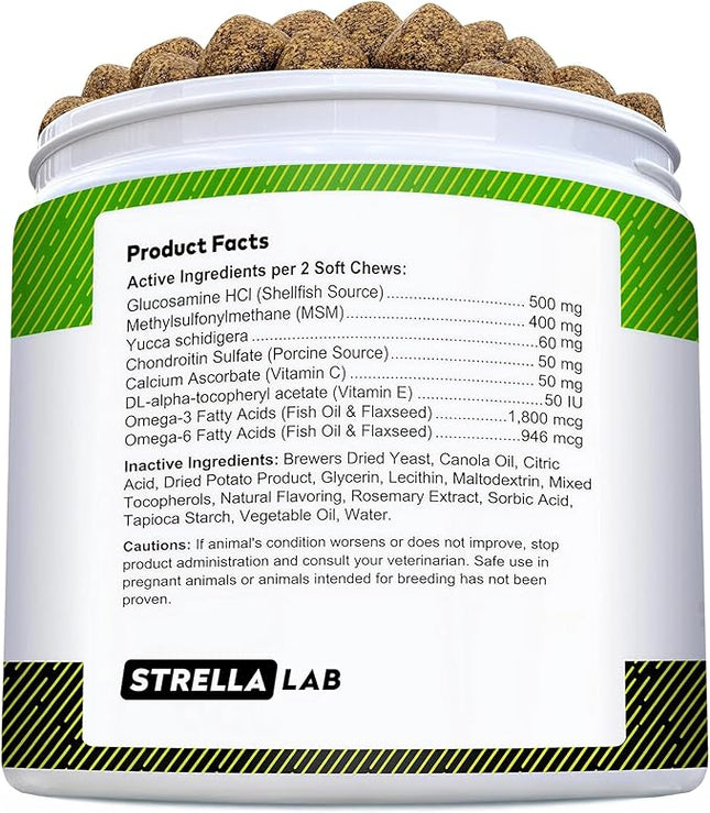 Glucosamine Treats for Dogs - Joint Supplement w/Omega-3 Fish Oil - Chondroitin, MSM - Advanced Mobility Chews - Joint Pain Relief - Hip & Joint Care - Hickory Bacon Flavor - 240 Ct - Made in USA