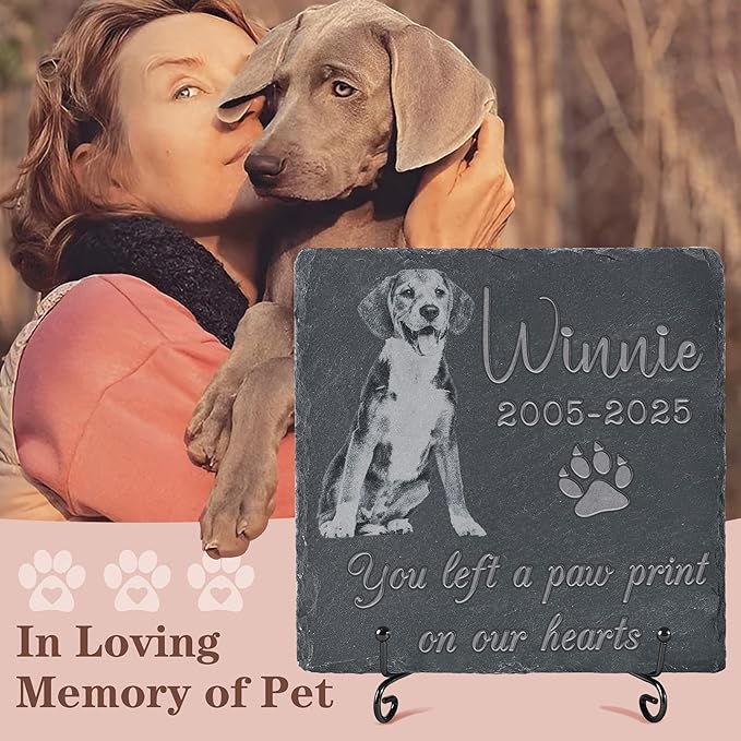 Pet Memorial Stone, Dog Memorial Stone, Dog Memorial Gifts for Loss of Dog, Pet Memorial Gifts, Loss of Pet Sympathy Gift, in Loving Memory Pet - Paw Prints on Our Hearts - Square