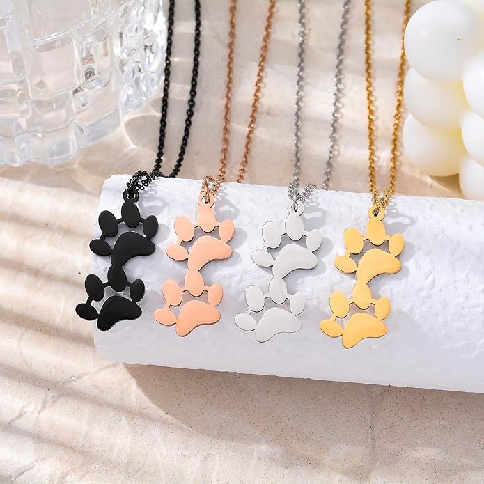 MeiceM Personalized Memorial Necklace,Custom engraving Pet Name pendant,Paw print necklace for women,Paw Print Pendant with Birthstone,Dog cat Loss Keepsake Jewelry (2 Paw Prints)