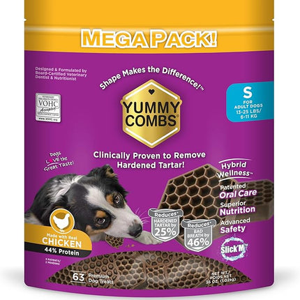 Yummy Combs Dog Dental Treats – Vet VOHC Approved – Delicious Chicken Protein – Removes Tartar with Cleaning Comb Shape – Dental Dog Treats for Small Dogs (36oz, 63 Count)