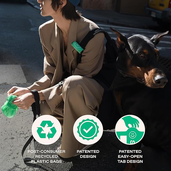 Springer Premium Dog Poop Bags with Dispenser Holder Included, 300 Count, Leak Proof and Thick Waste Bag Refill Rolls, Unscented, Made from Recycled Plastic with Easy to Open Tab