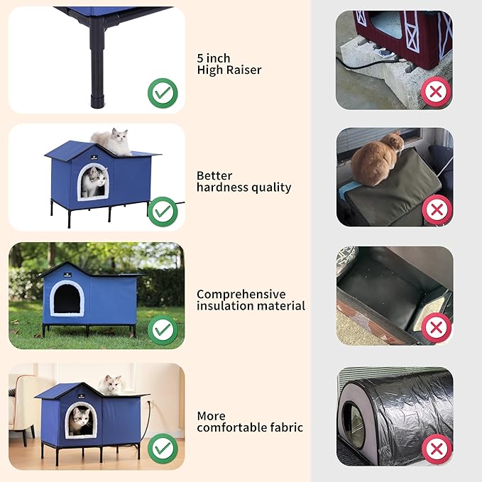 MARUNDA Heated Cat Houses for Outdoor Cats in Winter, Heated cat House for Indoor and Kitty Shelter for Your Pet to Stay Warm and Cozy,Easy to Assemble. (Dark Blue, Small)