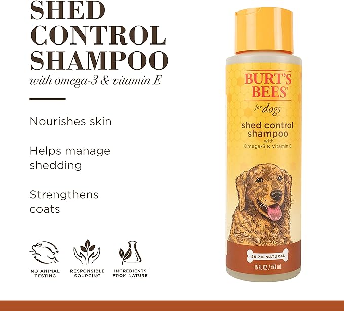 Burt's Bees for Pets Shed Control Shampoo for Dogs with Omega-3 and Vitamin E, 6pk, 99.7% Natural Origin Formulas, Dog Shampoo for Reducing Shedding - Deshedding Dog Shampoo, 6pk, 16 oz
