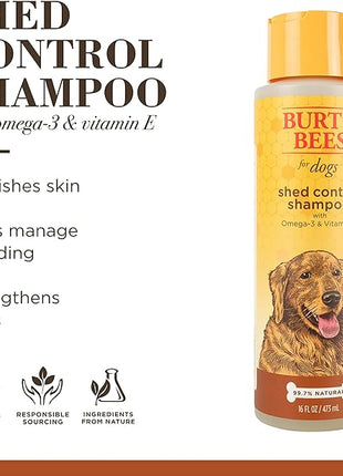 Burt's Bees for Pets Shed Control Shampoo for Dogs with Omega-3 and Vitamin E, 99.7% Natural Origin Formulas, Dog Cleanser for Reducing Shedding - Deshedding Canine Wash, 2pk, 16 oz