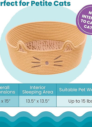 Catstages Bed & Basket Retreat 2-in-1 Cat Bed with Removable Cushion, Plush Cotton Rope, Tan, 15 in – Versatile Pet Bed and Toy Storage Basket