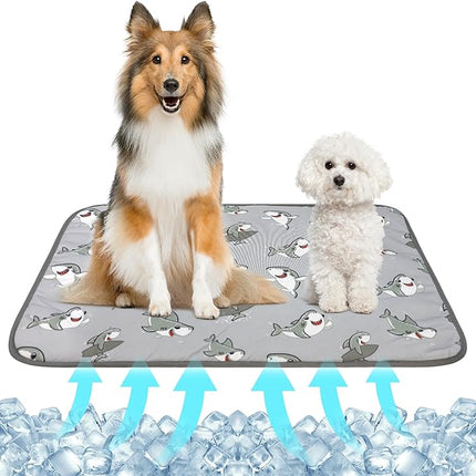 NACOCO Summer Pet Cooling Mat - Cat Dog Cushion Pad Sleeping Cool Sharks Comfortable Soft for Pets Kids and Adults (Grey Shark, L)