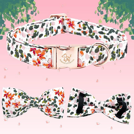 Elegant little tail Dog Collar, Floral Pattern Pet Collars with Bow Girl Cotton Bowtie Collars Spring Puppy Gift Adjustable Pet Collar for X-Small Dogs