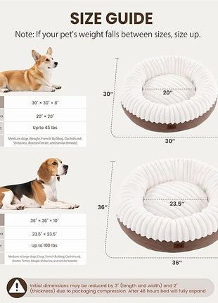 Calming Donut Dog Bed - 36" Round Washable Large Size Pet Bed for Dogs and Cats, Anti-Slip Corduroy Fleece Cat Bed, Anti-Anxiety Cushion with Anti-Slip Bottom