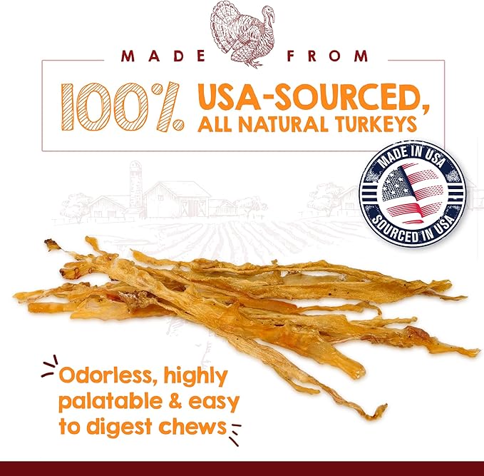 Riley's Turkey Tendons for Dogs Made in The USA & Sourced in The USA - Single Ingredient Dog Treats - All Natural Turkey Tendon Chews for Dogs - 4 oz