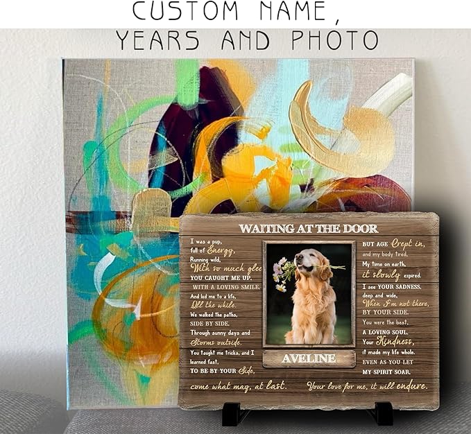 Personalized Pet Memorial Stone, Custom Dog Memorial Gifts for Loss of Dog with Photo Name Date, Dog Remembrance Gift, Loss of Dog Sympathy Gift for Dog Cat Lovers (Quote 18)