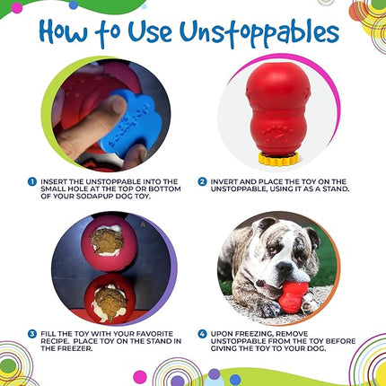 SodaPup Unstoppables – Stoppers & Stands for Treat Dispensers Made in USA from Non-Toxic, Pet Safe, Food Safe Nylon Material to Make Filling Treat Dispensers Easy & Mess-Free – 4 Pack