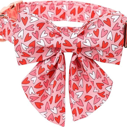 Lionet Paws Dog Collar with Bowtie, Sailor Bow, Metal Buckle, Adjustable, Small, Red, Pink, Detachable Stylish Bowtie, Fits Dog Neck 10-16 Inches