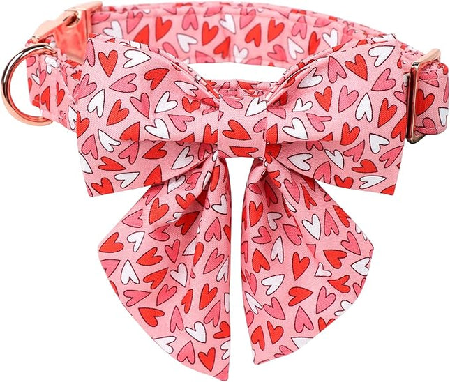 Lionet Paws Dog Collar with Bowtie, Sailor Bow, Metal Buckle, Adjustable, Small, Red, Pink, Detachable Stylish Bowtie, Fits Dog Neck 10-16 Inches