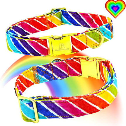 Lionheart glory Rainbow Dog Collar with Bowtie Colorful Summer Dog Bow Collars Heavy Duty Adjustable Pride Collars for Large Dogs Pet Gift Holiday