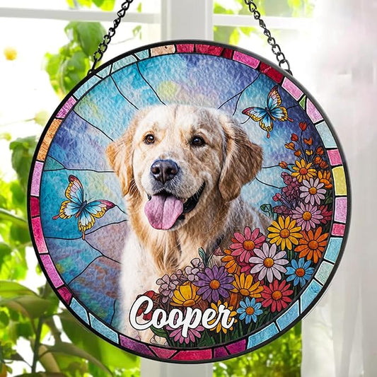 Gabita Custom Dog Portrait Stained Glass Window Hanging Light Catcher V2, Pet Memorial Stained Glass Photo, Dog Memorial Gift Pet Loss Sympathy Gift