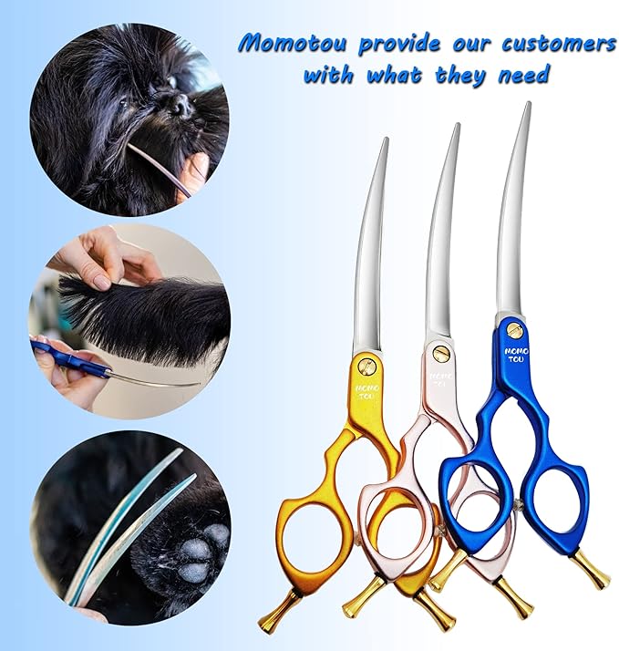 6.5'' Small Curved Dog Grooming Scissors Gold Professional Trimming Shears with Ultra-Lightweight Offset Handle 440C Stainless Steel Pet Scissors for Face and Paws