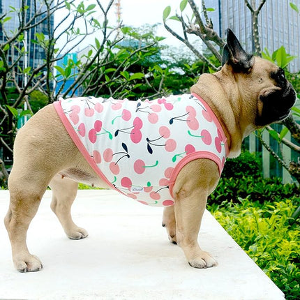 iChoue 100% Breathable Cotton English Bulldog Halloween Cartoon T Shirts Cute Clothes for Medium Large Dogs Vest Tank Tops Terrier Pitbull Cherry - XLarge