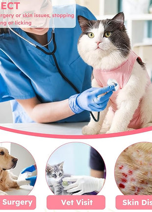 Cat Recovery Suit After Surgery, Breathable Cat Surgery Recovery Suit for Spay Abdominal Wounds or Skin Diseases, E-Collar Alternative Wear for Small Male Female Pets (Pink,L)