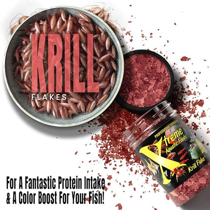 Xtreme Krill Flakes - Premium Max Protein Freshwater Fish Food with 100% Krill and Shrimp, & Vitamins for Optimal Immune and Digestive Health, Boosts Color & Energy – USA Farm Grown (1oz)