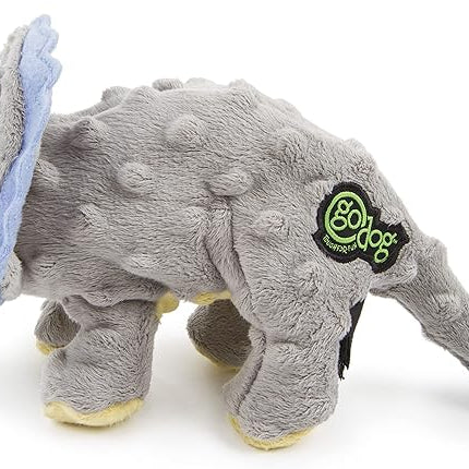 goDog Dinos Frills Squeaky Plush Dog Toy, Chew Guard Technology - Gray, Small