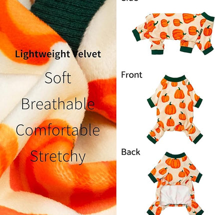 Fitwarm Pumpkin Dog Pajamas, Thanksgiving Outfit for Small Dogs Boy Girl, Fall Pet Clothes, Beige, Orange, Green, XXL