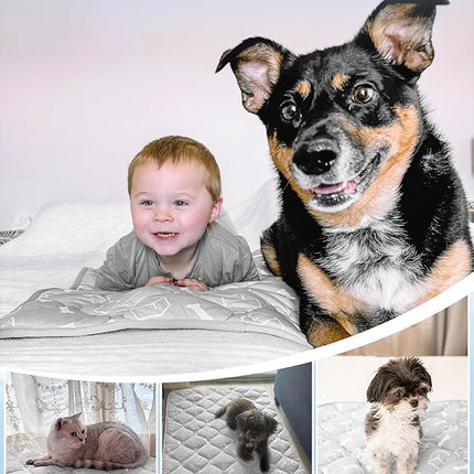 Rywell Dog Cooling Mat 2.0, Elegant Grey, 44 * 32 Thickened Cooling Pad for Extra Large Dogs, Internal Waterproof & Endothermic Color-Changing Arc-Chill Cool Fiber(Q-Max>0.5) for Summer