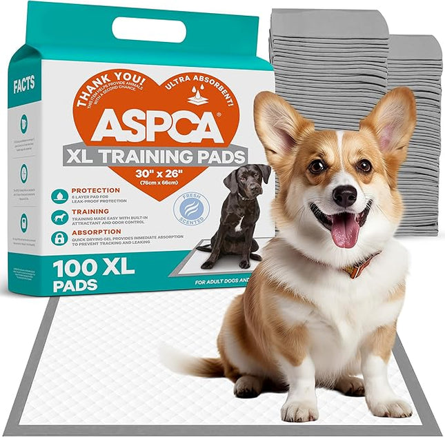 ASPCA - Scented Puppy Pads | Extra Absorbent Dog Training Pads for Cats & Dogs | Leak-Proof Layers | Odor Control & Quick-Dry | Non-Slip & Tear-Resistant | Travel Friendly | Pack of 100 | Size 26"x30"