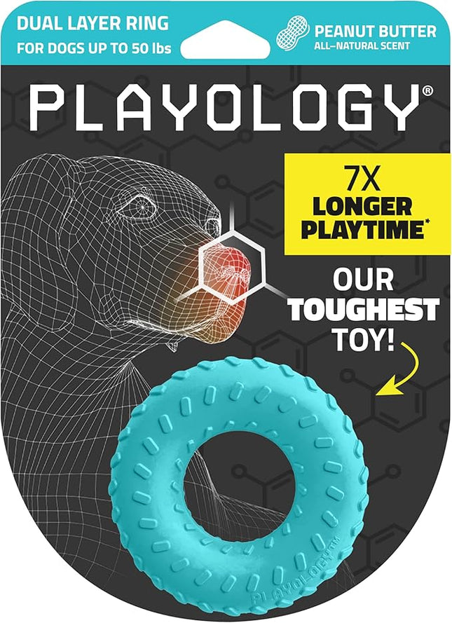 Playology Dog Toys | Dual Layer Ring Durable Chew Toy for Aggressive Chewers | Medium Peanut Butter Scented Toy - Easy to Clean and Made from Non Toxic Materials