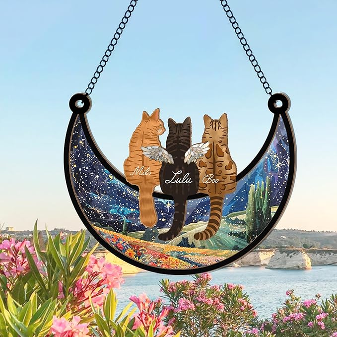 Personalized Pet Memorial Suncatcher – Custom Cat Angel Suncatcher with Name & Breed, Pet Loss Sympathy Gift, Memorial Keepsake for Cat Lovers