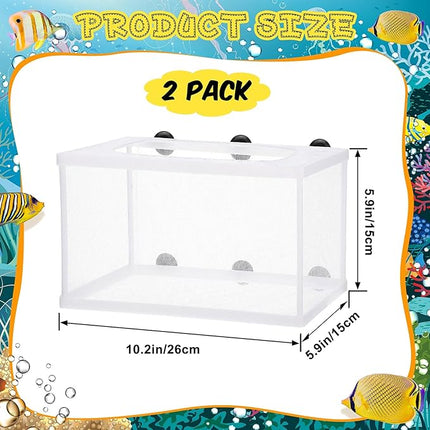 2 Pieces Fish Tank Breeder Net Mesh Breeder Box Fish Hatchery Isolation Separation Net Plastic Frame Fry Hatchery Incubator Mesh Breeding Box with Suction Cup for Aquarium